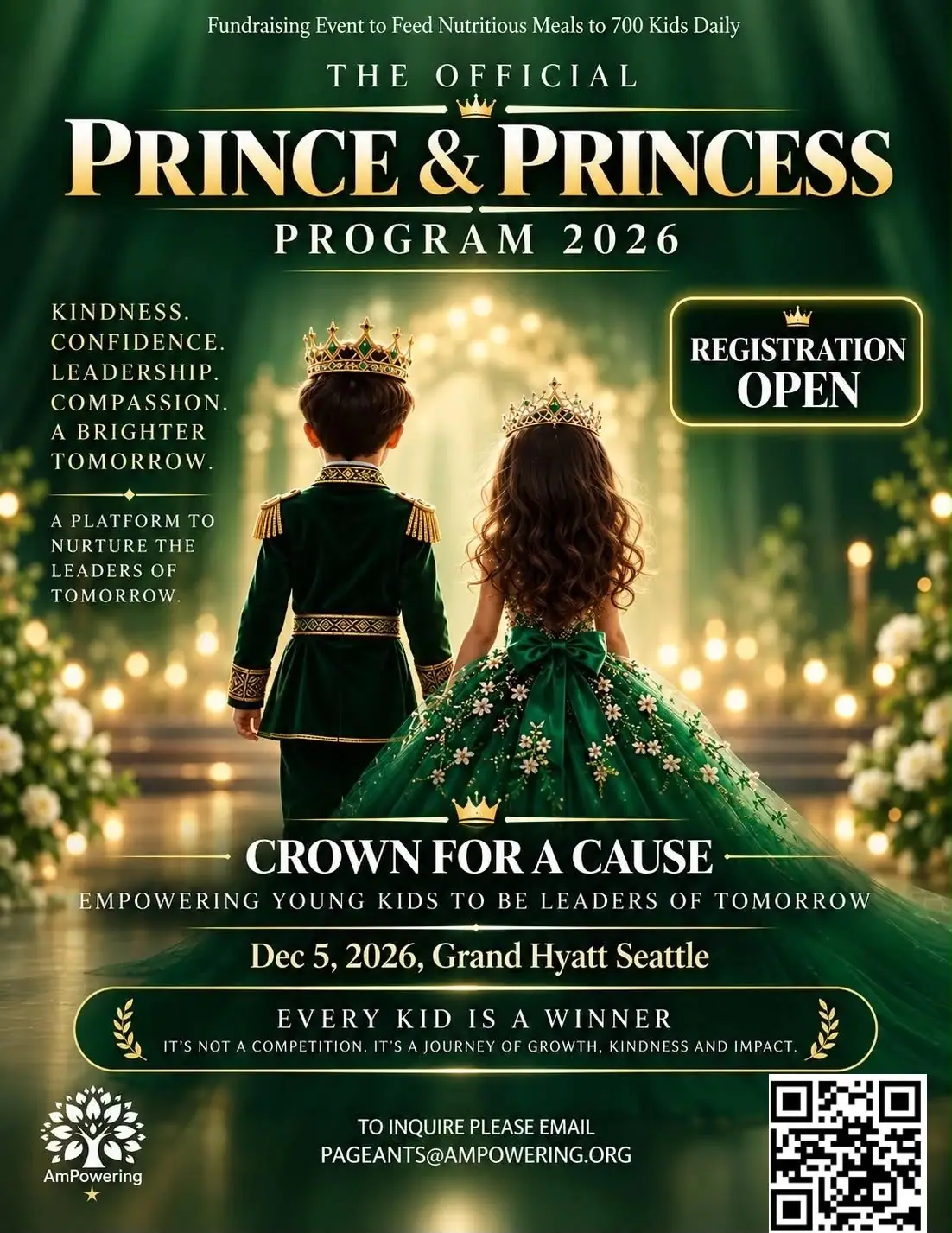 The Official Prince & Princess Program 2026 flyer: Crown for a Cause, December 5, 2026, Grand Hyatt Seattle
